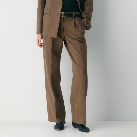 Wilfred Pants - Aritzia Wilfred The Effortless Pant Crepette Brown Tan Pleated Front Trousers